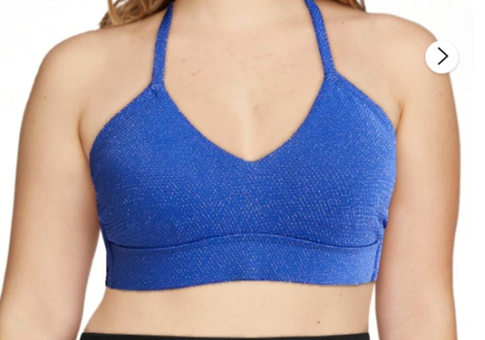 Time & Tru Large 12-14 Blue Shimmer Sparkle Tie Halter Bikini Top Padded